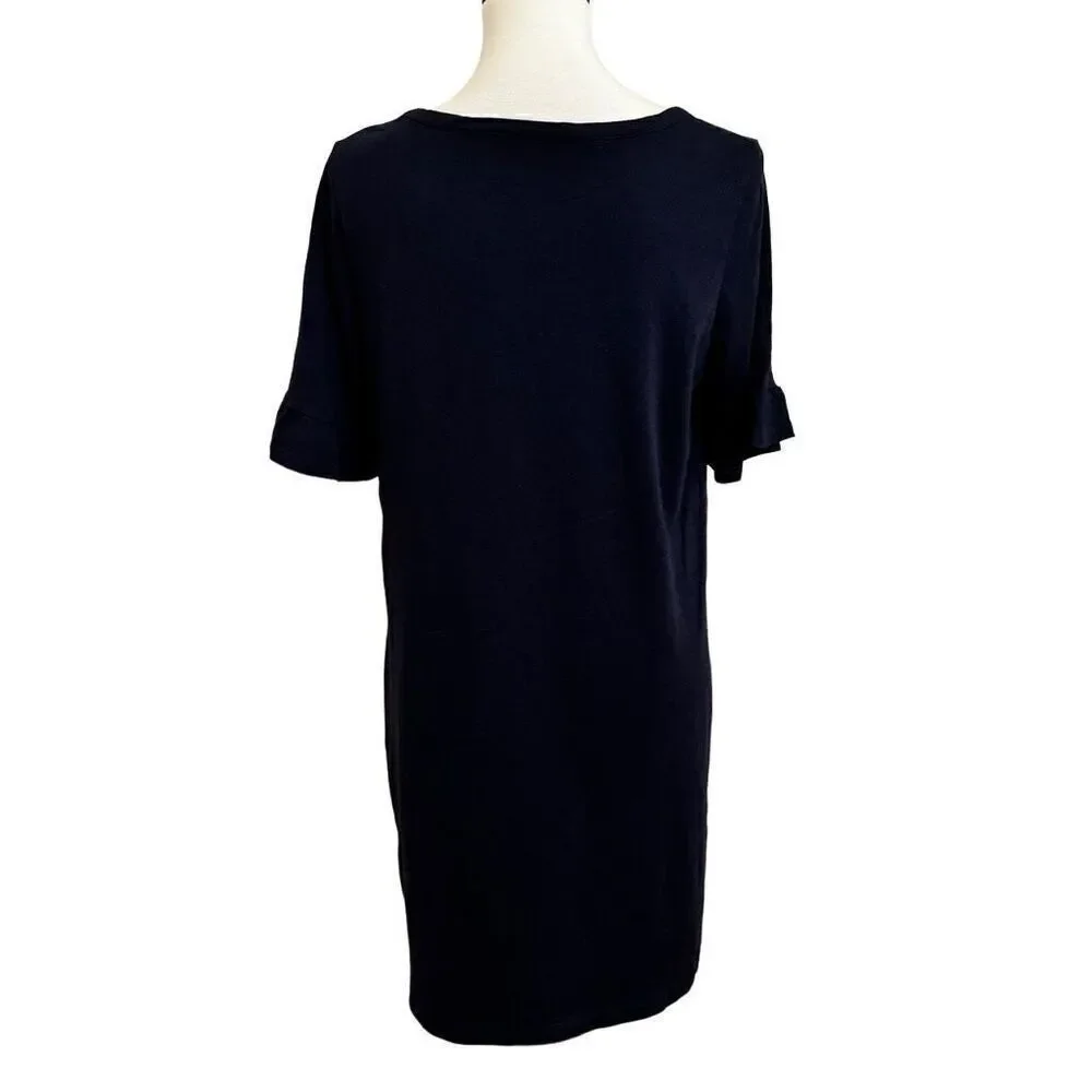 Boden Imogene Navy Blue Tshirt Dress Short Ruffle Sleeves Size 12 Style J0416